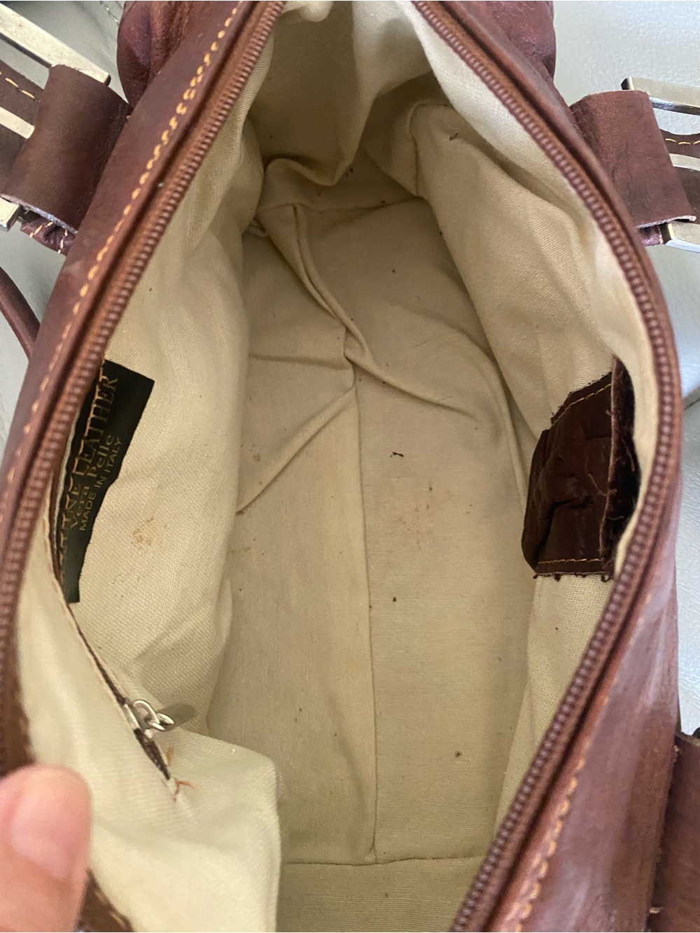 Vintage Y2K Vera Pelle Italian Brown Leather Shoulder Bag with Buckle Straps - Picture 9 of 10